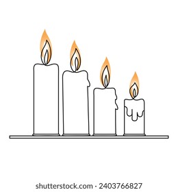 Continuous one-line candle art drawing and outline single-line vector art illustration