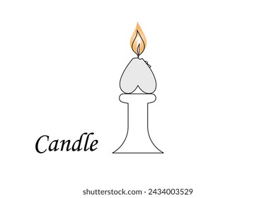 Continuous one-line candle art drawing and outline single-line vector art illustration