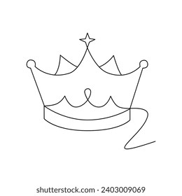 Continuous one-line crown drawing art vector illustration and the crown symbol of king and majesty