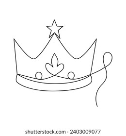 Continuous one-line crown drawing art vector illustration and the crown symbol of king and majesty