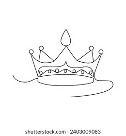 Continuous one-line crown drawing art vector illustration and the crown symbol of king and majesty