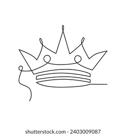 Continuous one-line crown drawing art vector illustration and the crown symbol of king and majesty