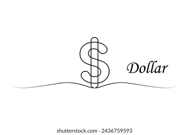 Continuous one-line dollar signs drawing and single-line currency concept outline illustration art