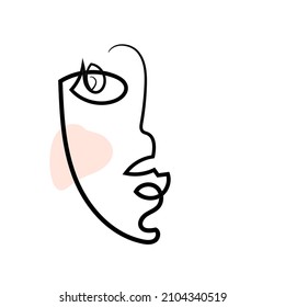 Continuous one-line drawing of an abstract face.Minimalist hand drawn  sketch.