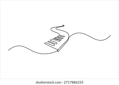 Continuous one-line drawing of abstract piano keys. Minimalist artistic design for music, melody, and jazz concepts on a white background.