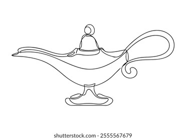 Continuous One-Line Drawing of an Aladdin Lamp - Minimalist Magical Design
