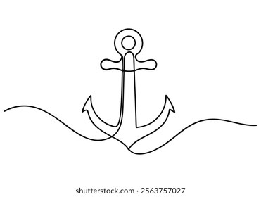 Continuous One-Line Drawing of an Anchor - Minimalist Nautical Art