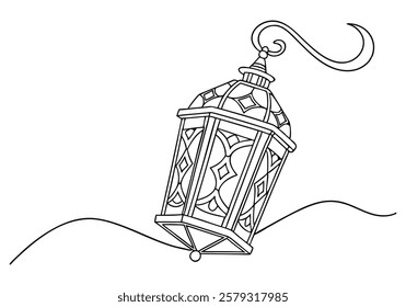 Continuous One-Line Drawing of an Arabesque Lantern Lamp - Minimalist Decorative Art