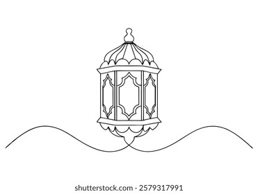 Continuous One-Line Drawing of an Arabesque Lantern Lamp - Minimalist Decorative Art