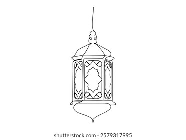 Continuous One-Line Drawing of an Arabesque Lantern Lamp - Minimalist Decorative Art