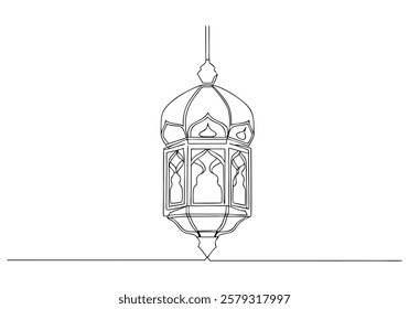 Continuous One-Line Drawing of an Arabesque Lantern Lamp - Minimalist Decorative Art