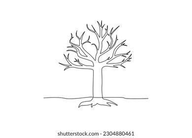 Continuous one-line drawing arid tree without leaves. Tree concept single line drawing design graphic vector illustration
