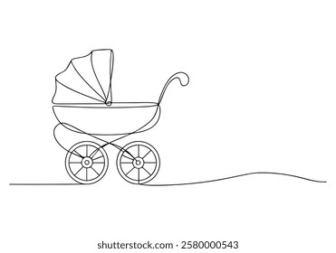 Continuous One-Line Drawing of a Baby Carriage - Minimalist Nursery Art