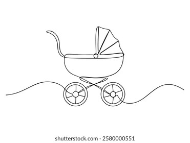 Continuous One-Line Drawing of a Baby Carriage - Minimalist Nursery Art