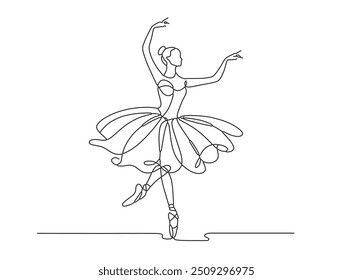 continuous one-line drawing for a ballerina young female artist with editable stroke illustration ballet design in a tutu