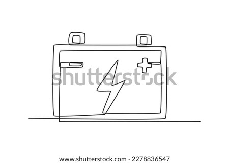 Continuous one-line drawing batteries in an electric car. Electric car concept single line draws design graphic vector illustration