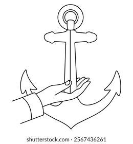 Continuous one-line drawing of beautiful Ship Anchor for the company logo identity with outline vector illustration