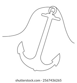 Continuous one-line drawing of beautiful Ship Anchor for the company logo identity with outline vector illustration