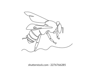 Continuous one-line drawing a bee flies in search of flower nectar. Animals concept single line draw design graphic vector illustration
