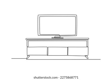 Continuous one-line drawing of big tv for living room. Living room concept single line draw design graphic vector illustration