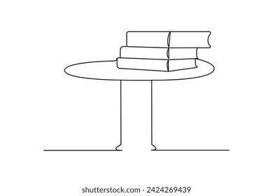 Continuous one-line drawing book on the table art and World Book Day educational knowledge concept Doodle vector illustration