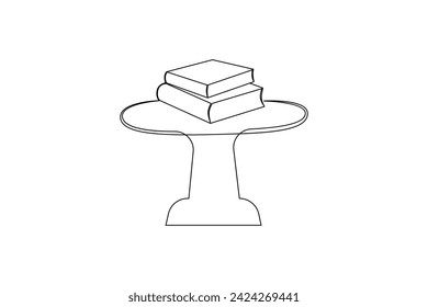 Continuous one-line drawing book on the table art and World Book Day educational knowledge concept Doodle vector illustration