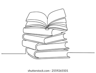 Continuous One-Line Drawing of Books - Minimalist Knowledge and Literature Art