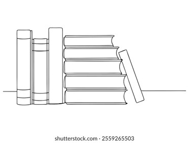 Continuous One-Line Drawing of Books - Minimalist Knowledge and Literature Art