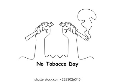 Continuous one-line drawing both hands cutting cigarettes. No tobacco day concept single line draws design graphic vector illustration
