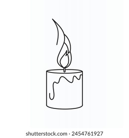 Continuous one-line drawing of burning fire candle vector.