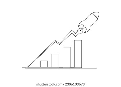 Continuous one-line drawing business graph goes up every month. Business charts concept. Single line drawing design graphic vector illustration