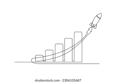 Dibujo continuo de una línea de un gráfico de negocios con una flecha hacia arriba. Concepto de gráficos empresariales. Ilustración vectorial de diseño de líneas simples