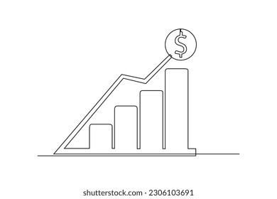 Continuous one-line drawing business profit chart rising high. Business charts concept. Single line drawing design graphic vector illustration