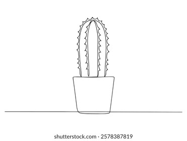 Continuous One-Line Drawing of a Cactus in a Pot - Minimalist Nature Art