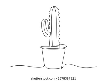 Continuous One-Line Drawing of a Cactus in a Pot - Minimalist Nature Art
