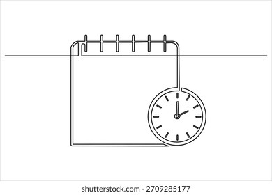 Dibujo continuo de una línea de un calendario y un reloj