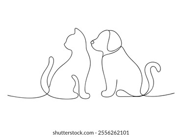 Continuous One-Line Drawing of Cat and Dog - Minimalist Pet Companionship Art