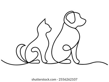 Continuous One-Line Drawing of Cat and Dog - Minimalist Pet Companionship Art