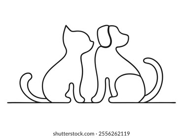 Continuous One-Line Drawing of Cat and Dog - Minimalist Pet Companionship Art
