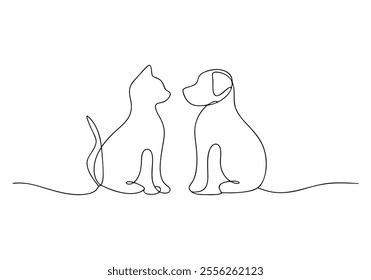 Continuous One-Line Drawing of Cat and Dog - Minimalist Pet Companionship Art