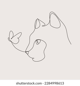 Continuous one  line drawing  Cat reaching up to catch butterfly  Vector illustration  butterfly sitting the nose the cat vector one line art illustration 