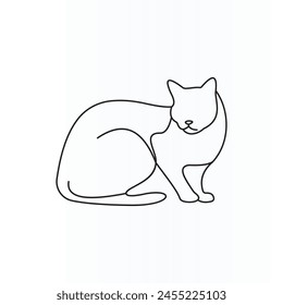 Continuous one-line drawing of cat, vector illustration, single-line art design