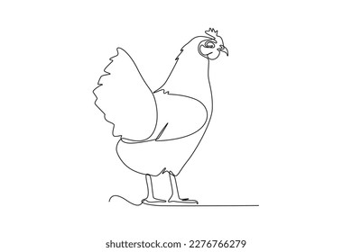 Continuous one-line drawing a chicken looking for food. Animals concept single line draw design graphic vector illustration