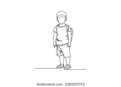 Continuous one-line drawing a child getting ready to go to school. Children day concept. Single line drawing design graphic vector illustration