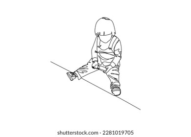 Continuous one-line drawing child playing a game on a cell phone. Children day concept. Single line drawing design graphic vector illustration