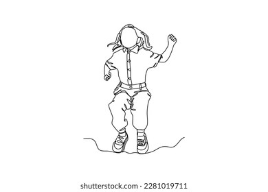 Continuous one-line drawing a child preparing to jump high. Children's day concept. Single line drawing design graphic vector illustration