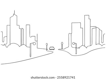  Continuous One-Line Drawing of a Cityscape - Minimalist Urban Art