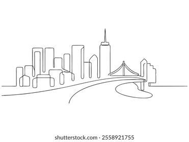  Continuous One-Line Drawing of a Cityscape - Minimalist Urban Art