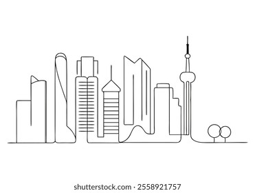  Continuous One-Line Drawing of a Cityscape - Minimalist Urban Art