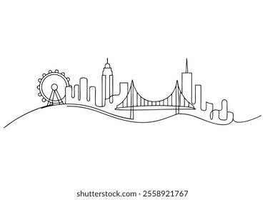  Continuous One-Line Drawing of a Cityscape - Minimalist Urban Art